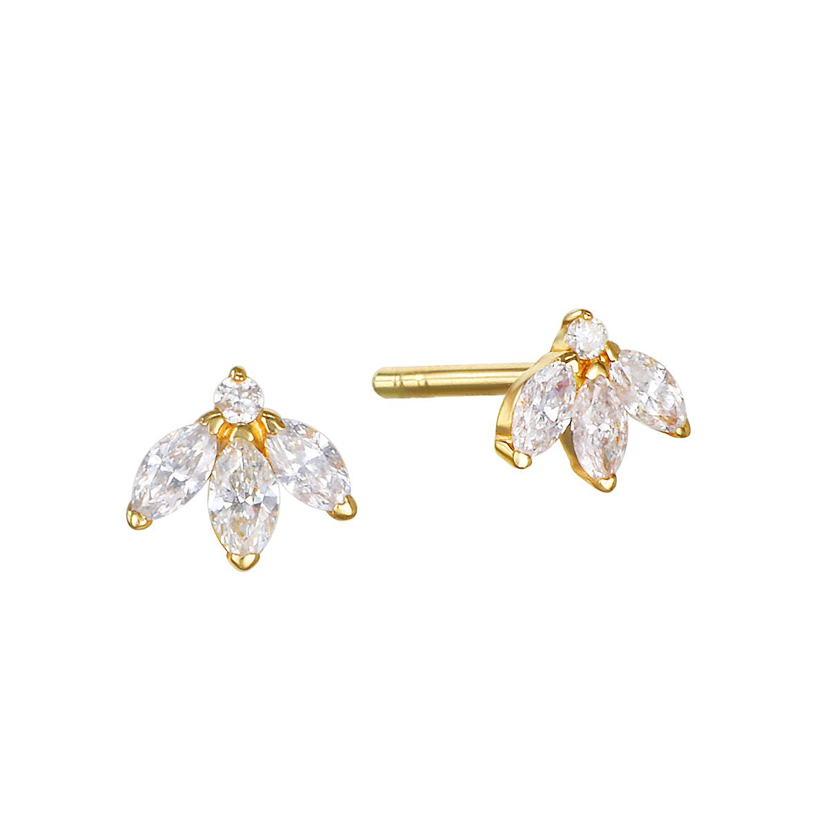 14k Gold Crystal Lotus Flower Stud Earring