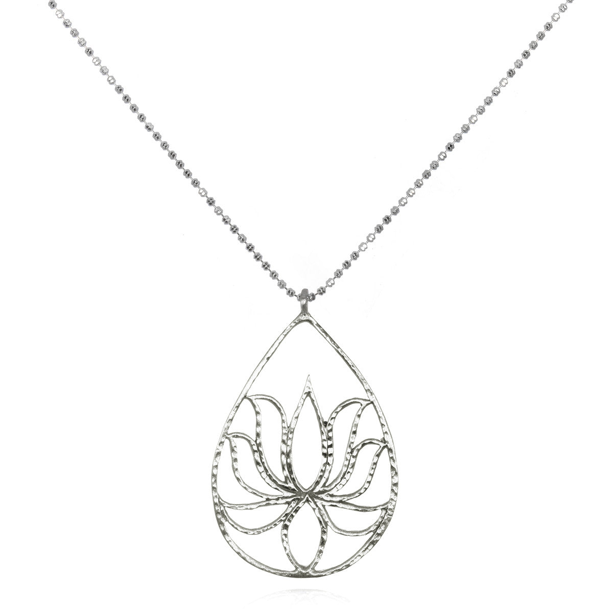 Teardrop Lotus Silver Necklace