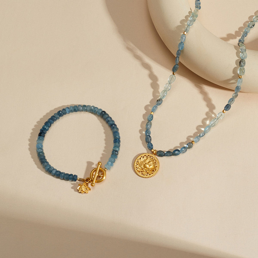 Commence with Courage Lotus Aquamarine Bracelet